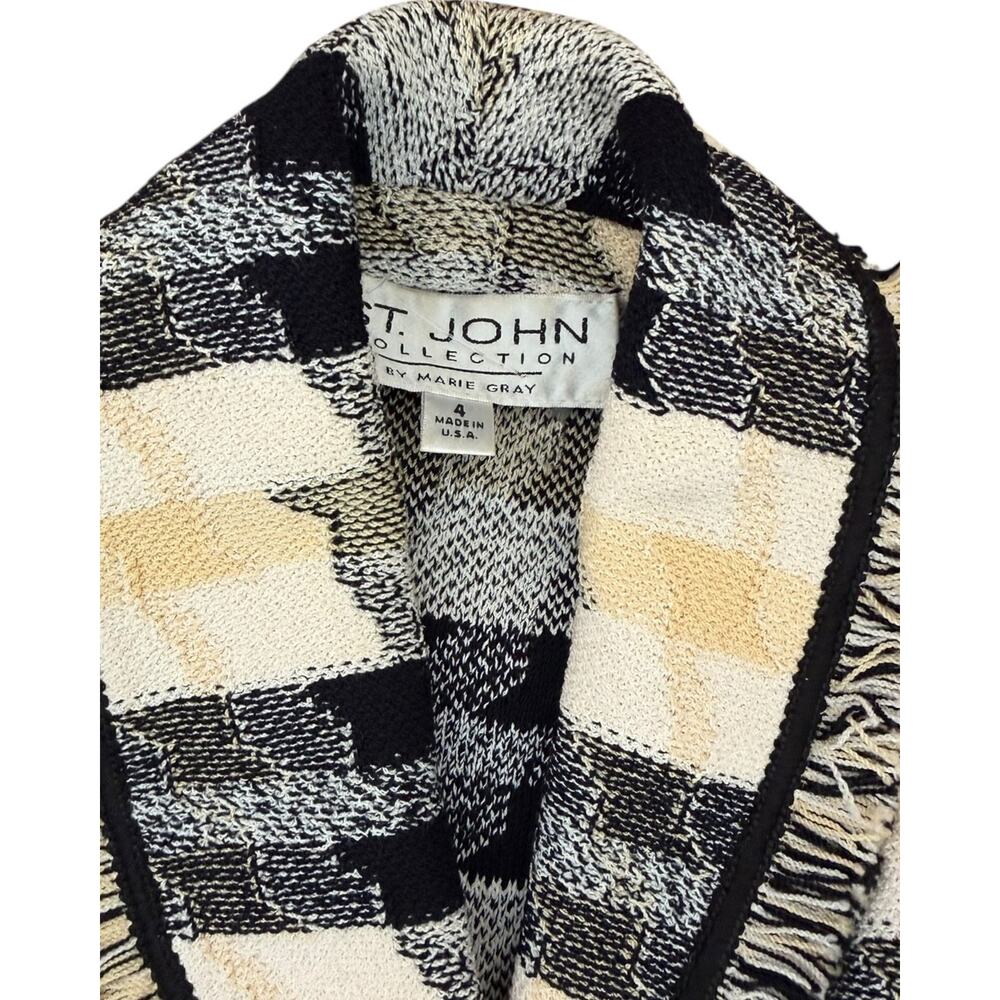 Vintage St. John Collection Marie Gray Plaid Knit Cardigan Jacket Sz 4 AS IS - Picture 2 of 7
